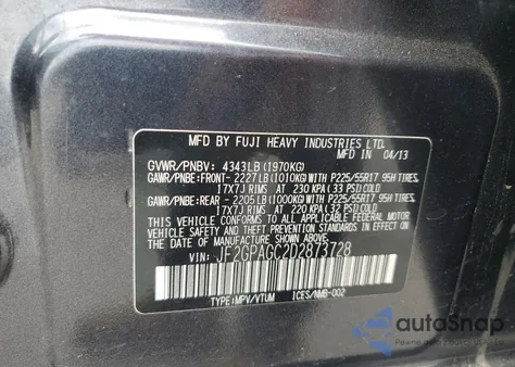 2013 Subaru Xv Crosstrek 2.0 Limited из США, поврежденный, VIN JF2GPAGC2D2873728